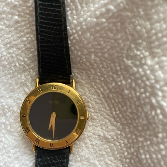 Stylish Gold Face Watch with Black Strap - Picture 1 of 4